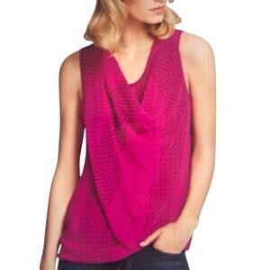 CAbi Brilliant Fuchsia Floral Print Front Drape Sleeveless Blouse Size Medium